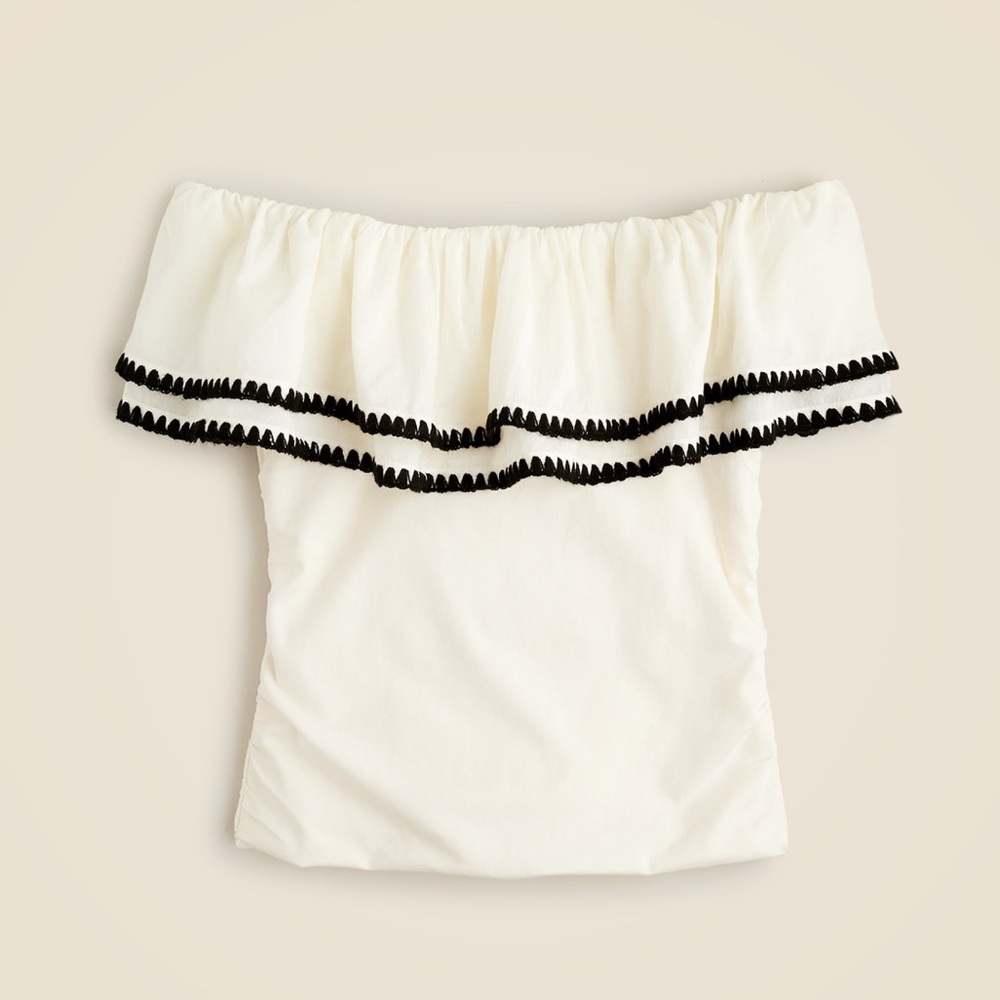 J. Crew Cream Ruffled Off-Shoulder Blouse
